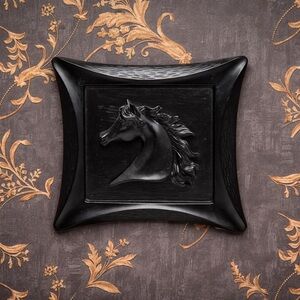 Vintage Estate Black Horse Bas-Relief Wall Art